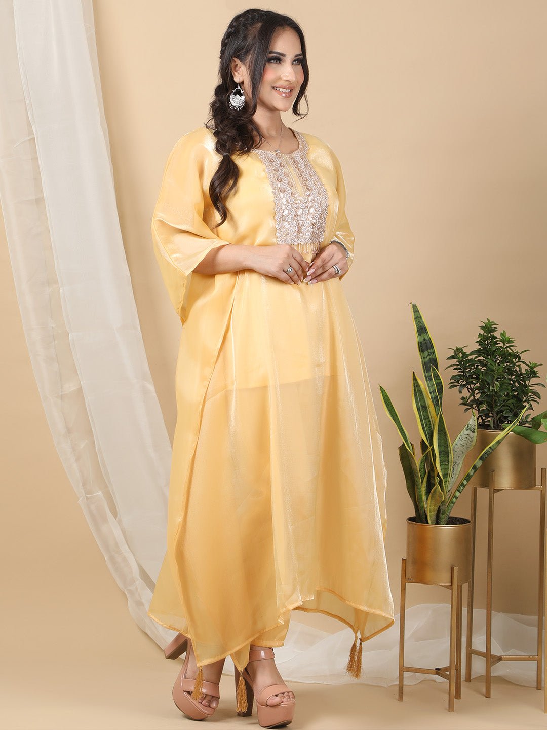 Mustard Round Neck Kaftan For Women RBF55