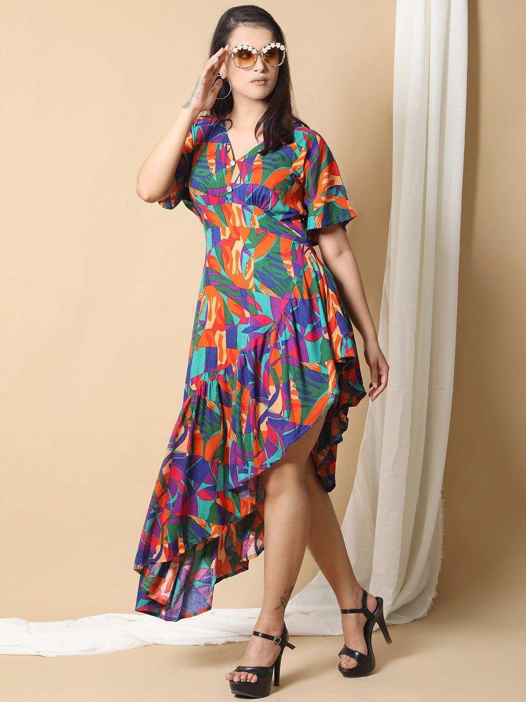 Printed Multicolor One Pcs Dress for Women RBF17
