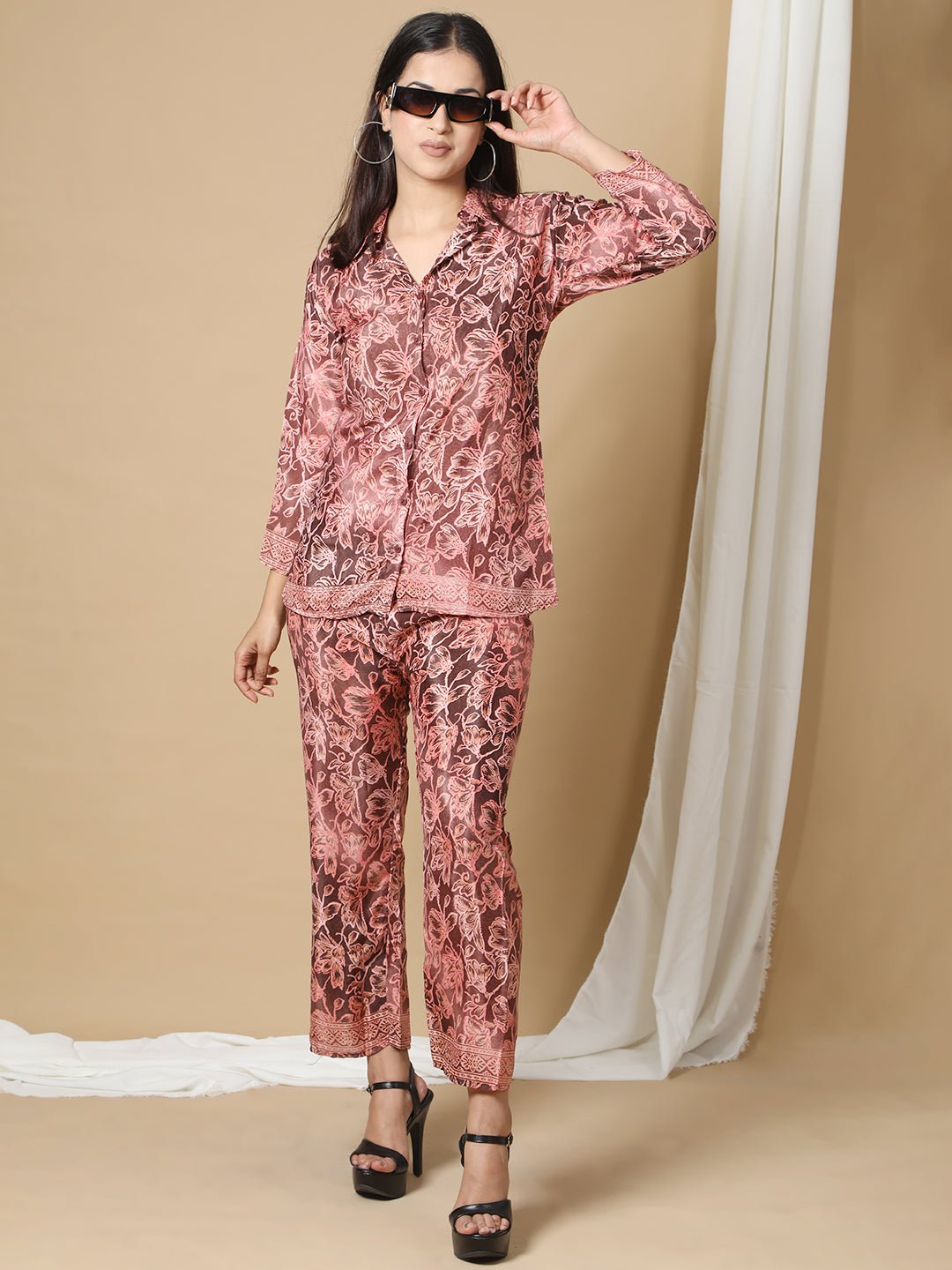 Chocolate Brown Printed Co-ord Set for Women RBF19