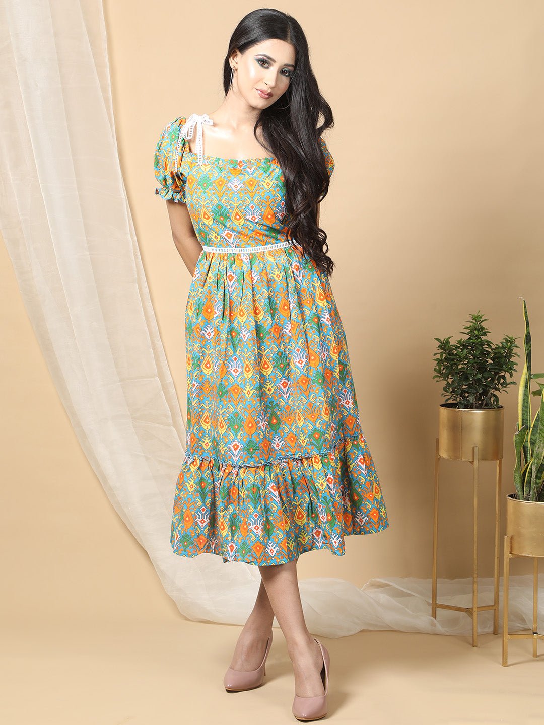 Printed Multicolor One Pcs Dress for Women RBF10