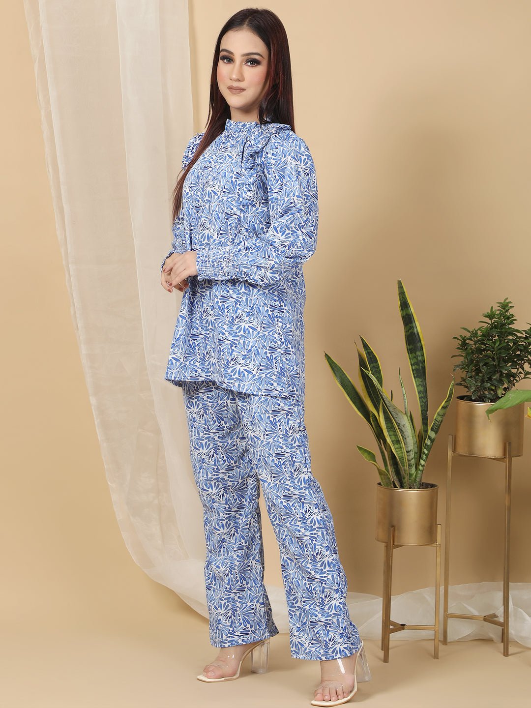 Blue Floral Print Office Wear Co-ord Sets for Women RBF51
