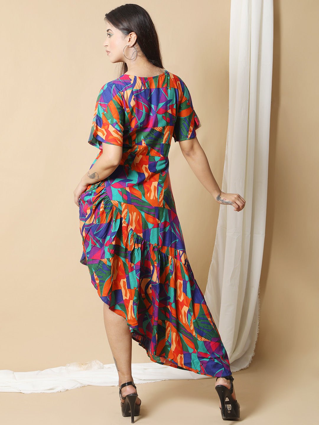 Printed Multicolor One Pcs Dress for Women RBF17
