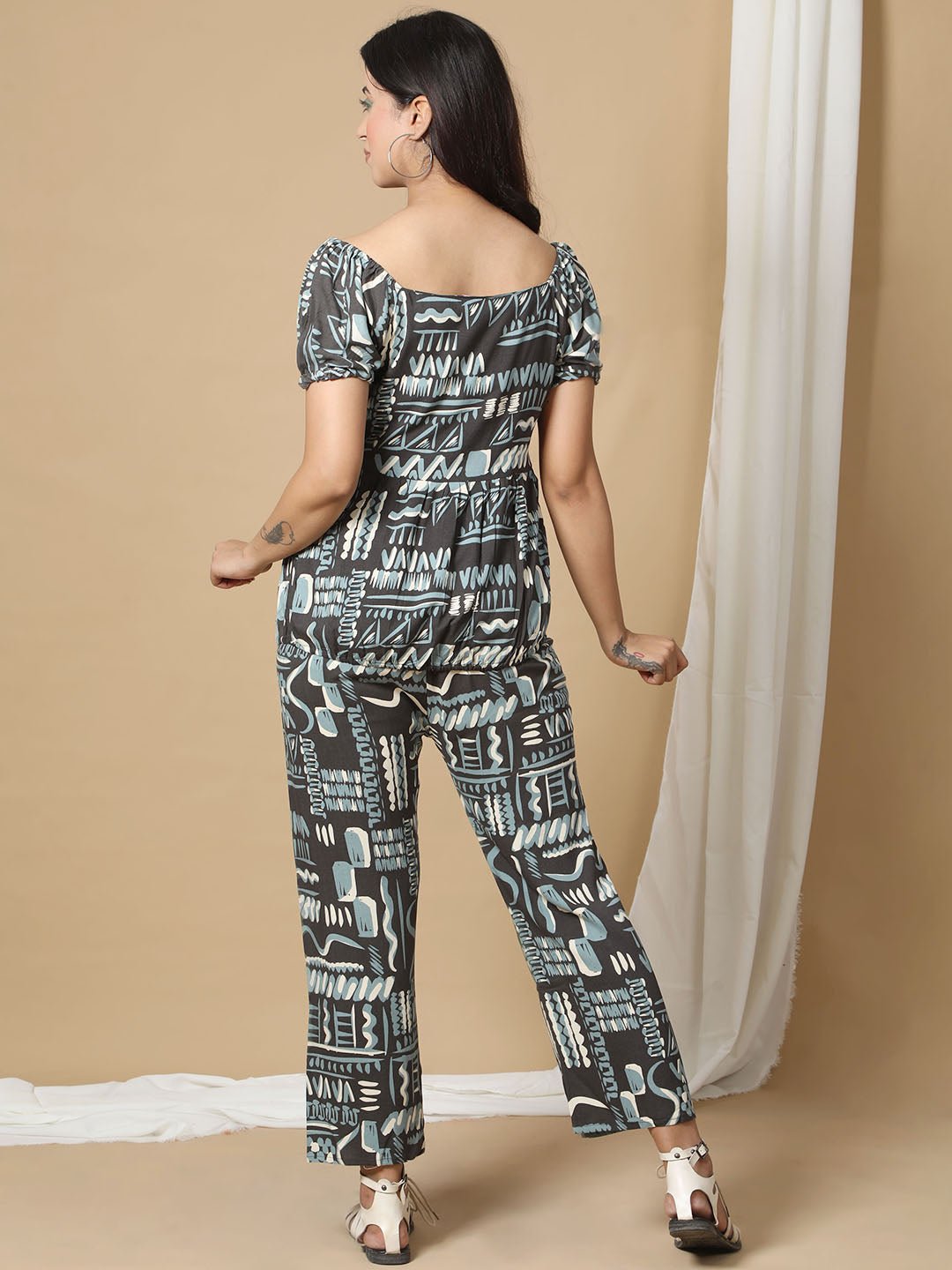 Black & White Printed Co-ord Set for Women RBF27
